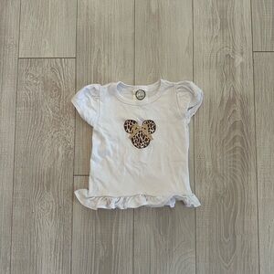 White Kids Shirt with Mickey Moude Leopard Print Bow